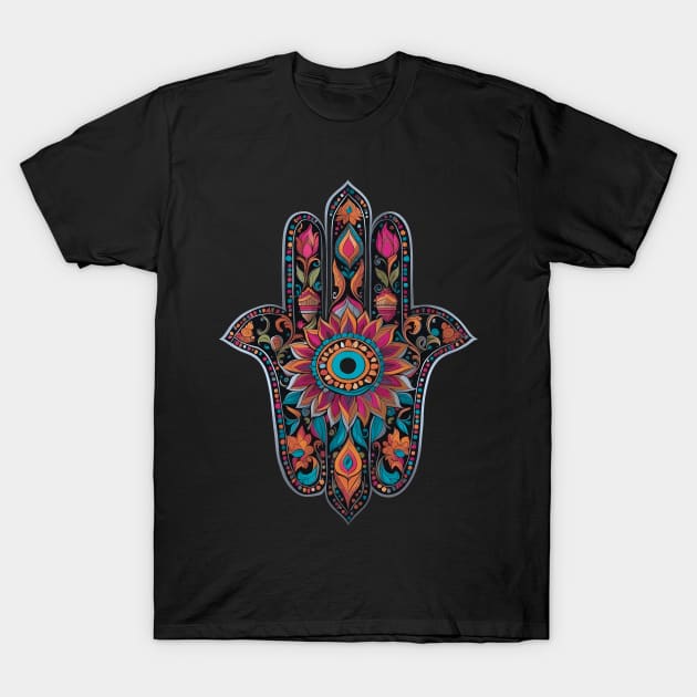 Mandala Hamsa Hand T-Shirt by VivaLaRetro